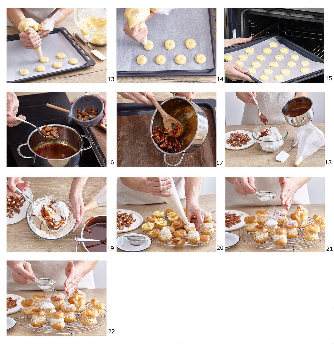 Caramel cream puffs with almonds - step by step