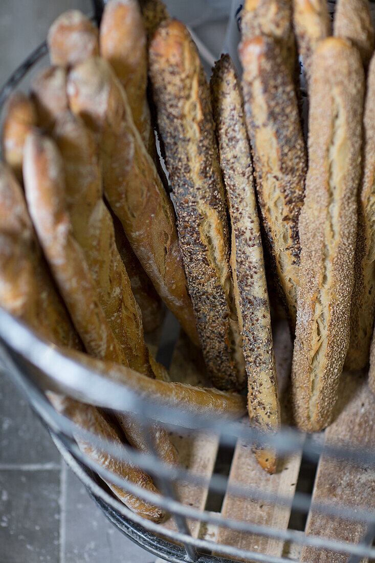 Baguettes in a basket