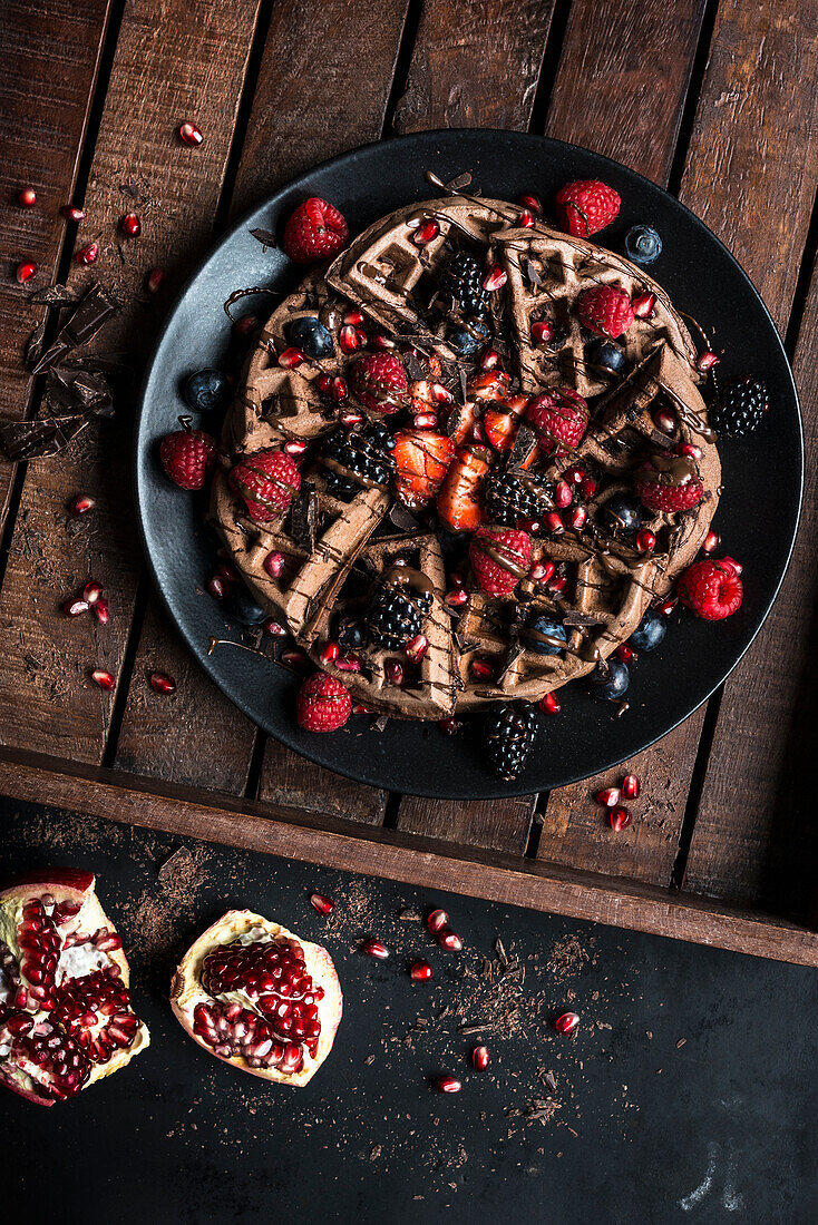 Chocolate waffles with berries