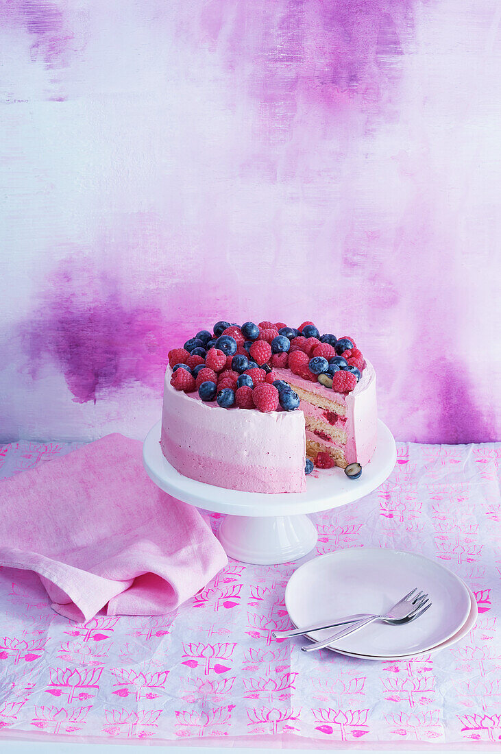 Ombre Cake with raspberries and blueberries