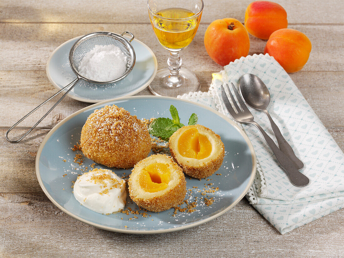 Apricot dumplings with breadcrumbs