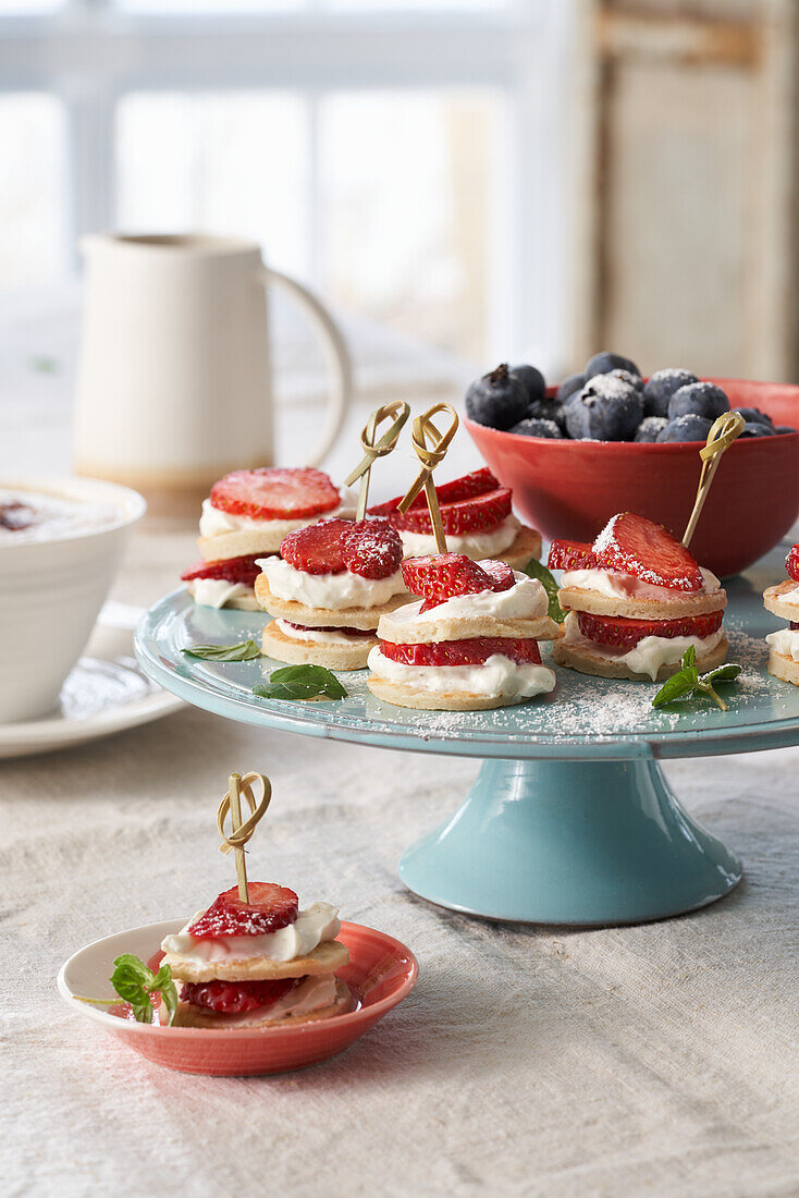 Strawberry pancake tower (strawberry shortcake style)