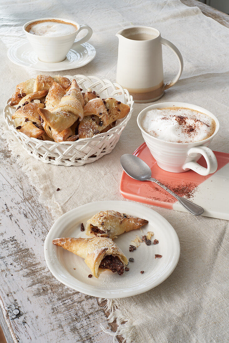 Chocolate croissants with cappuccino
