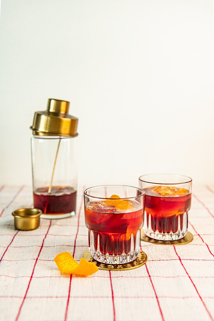 Negroni cocktail with coffee cold brew