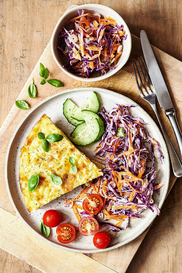 Mac Cheese Wedges with Carrot and Red Cabbage Coleslaw