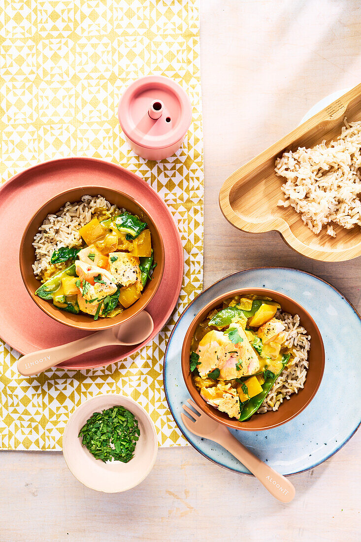 Salmon and coconut curry with turmeric