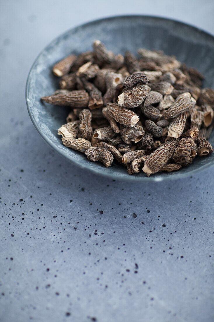 Morel mushrooms in a bowl