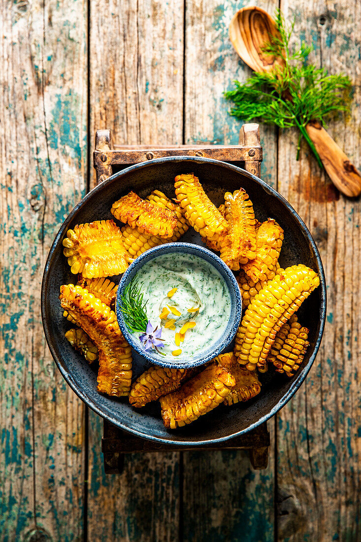 Corn ribs with herb curd