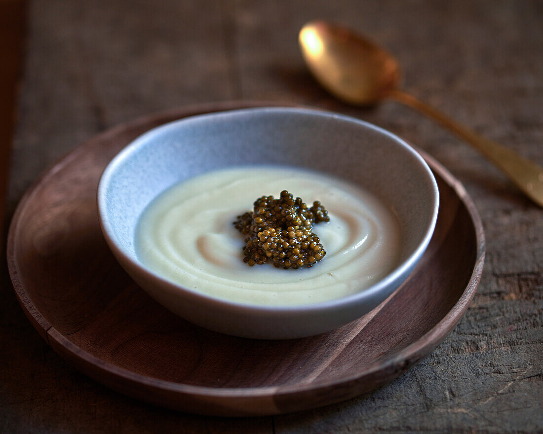 Cauliflower cream soup with caviar
