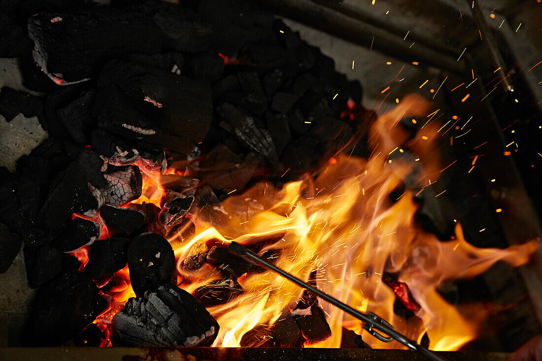 Burning charcoal