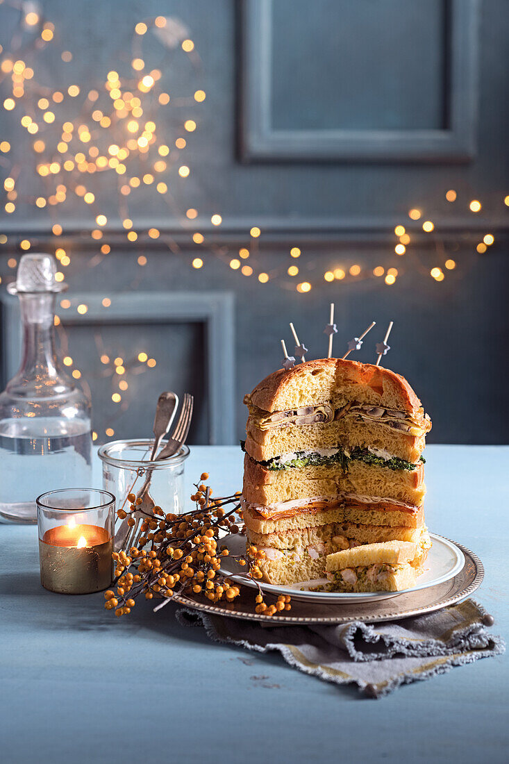 Panettone mit Garnelen, Gemüse und Trüffelcreme