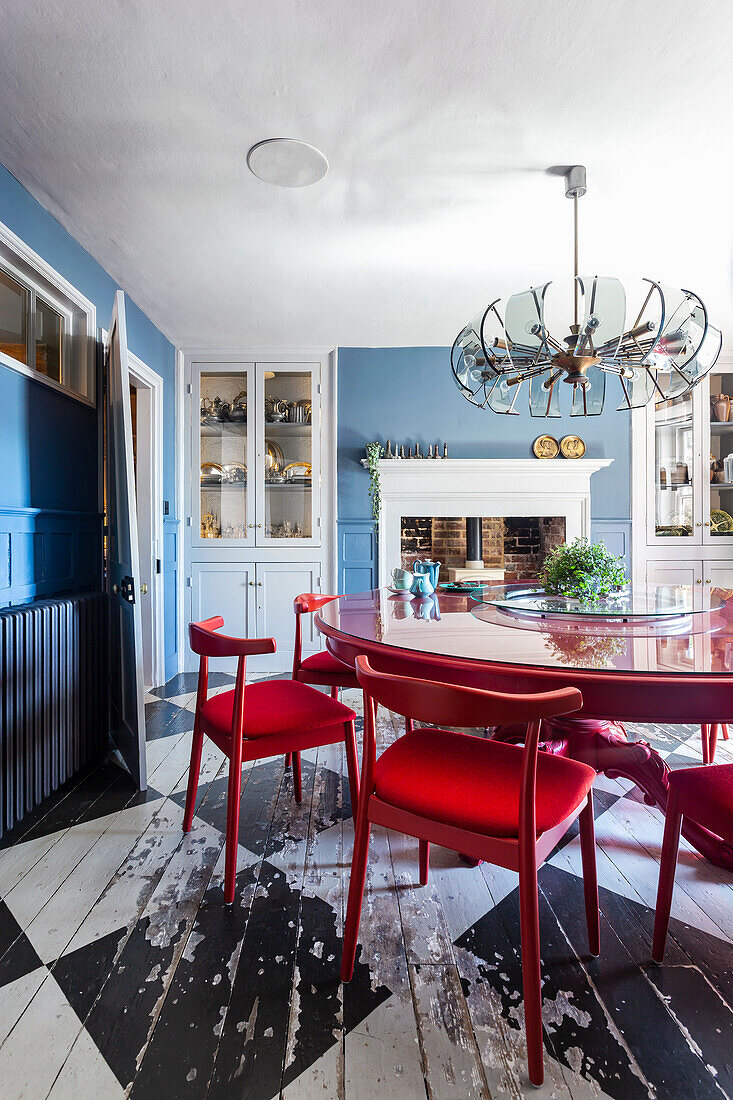 Victorian mahogany table painted red with matching chairs