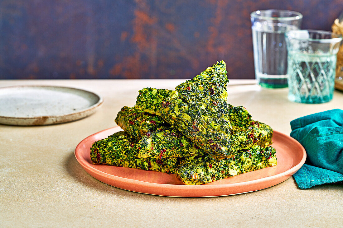 Kuku Sabzi (Persian herb omelette) in pieces