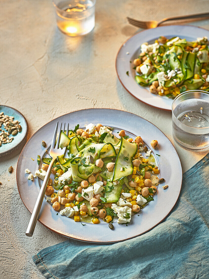 Chickpea Salad with Zucchini Strips and Feta