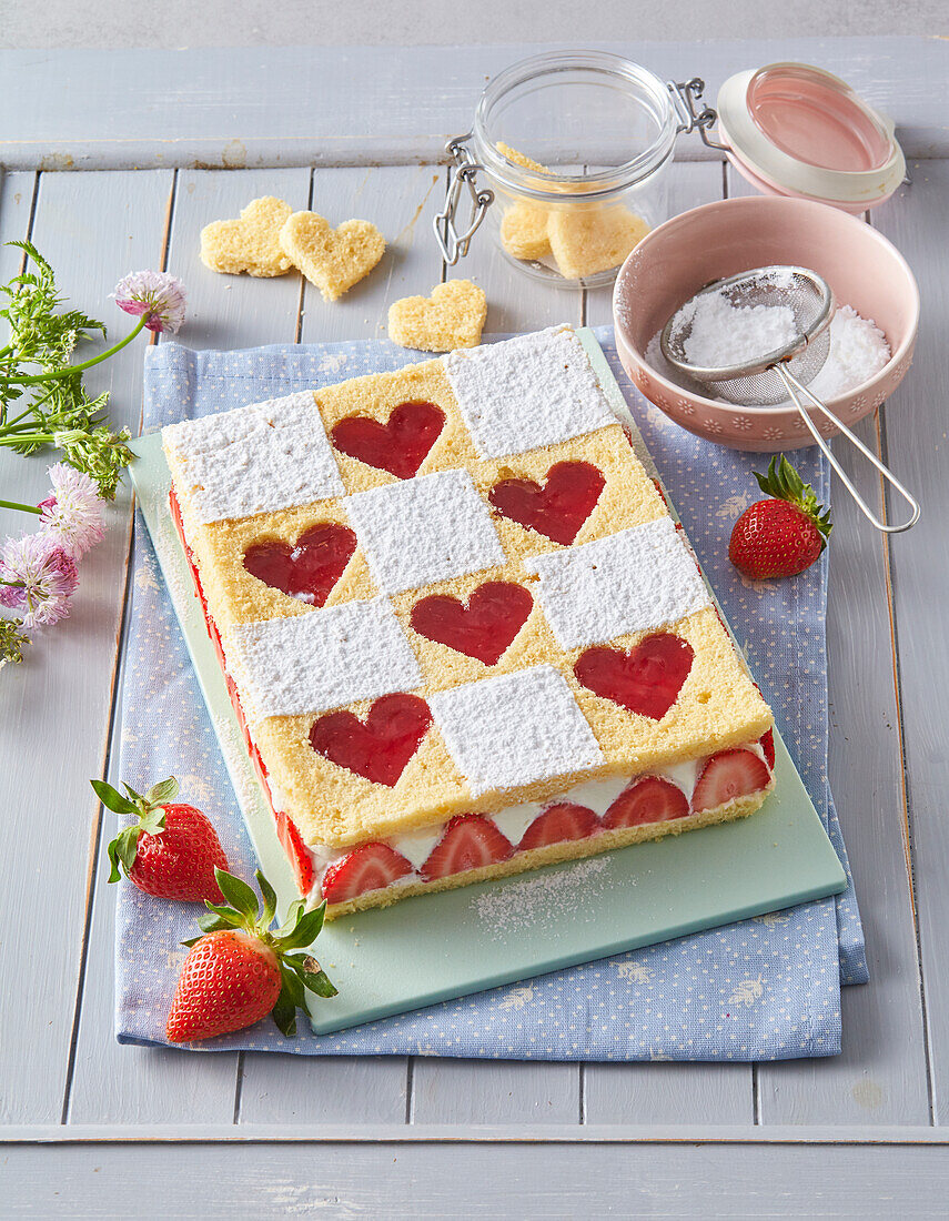 Strawberry chessboard cake