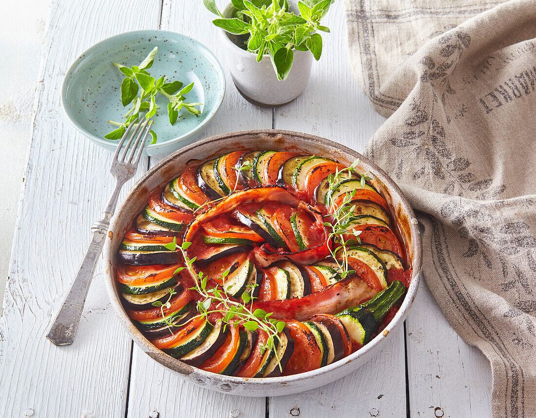 Baked ratatouille with bacon
