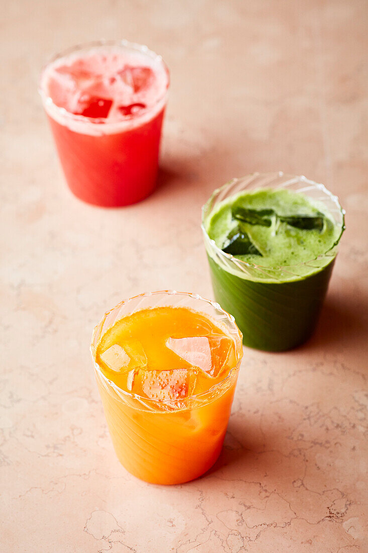 Colourful breakfast juices