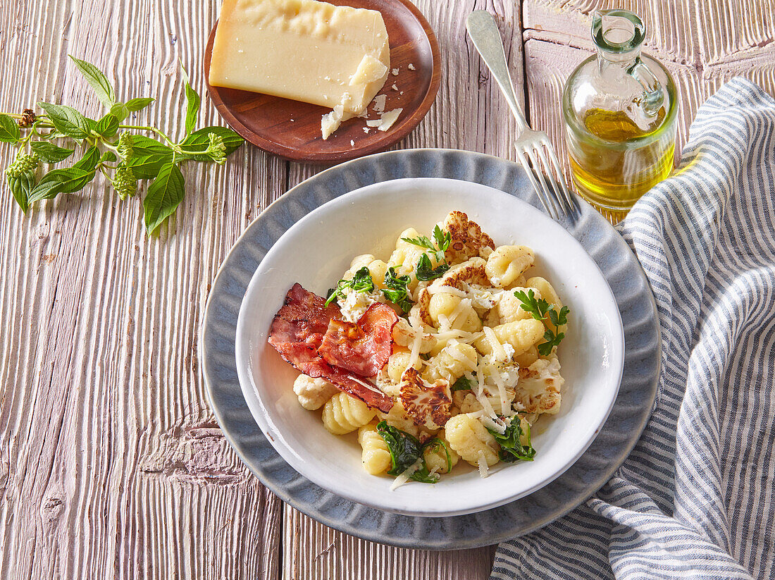 Gnocchi with cauliflower, bacon, and ricotta cheese