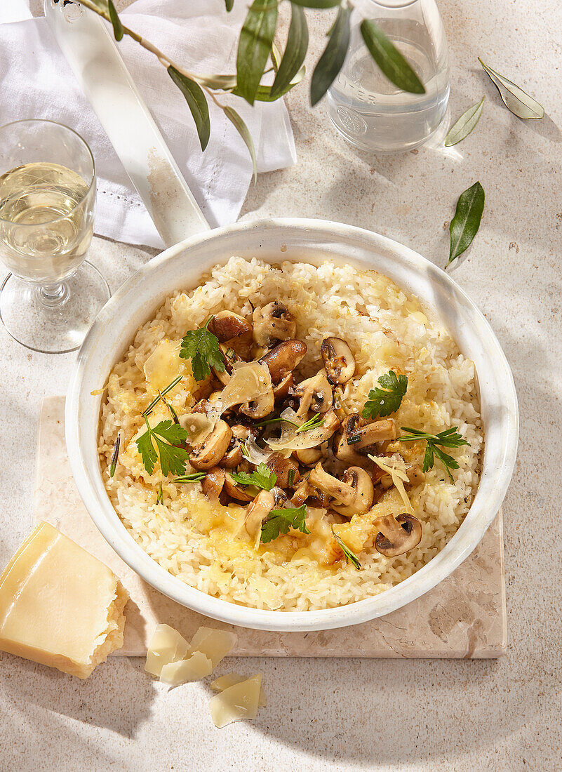 Oven baked mushroom risotto