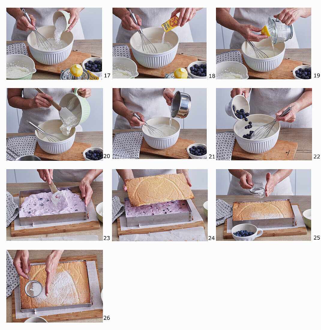 Making blueberry sponge cake sandwiches