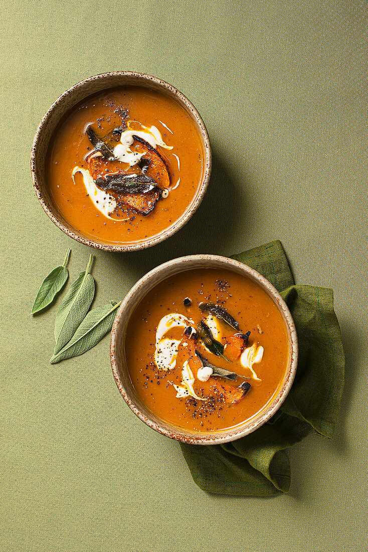 Roasted butternut squash soup with sage