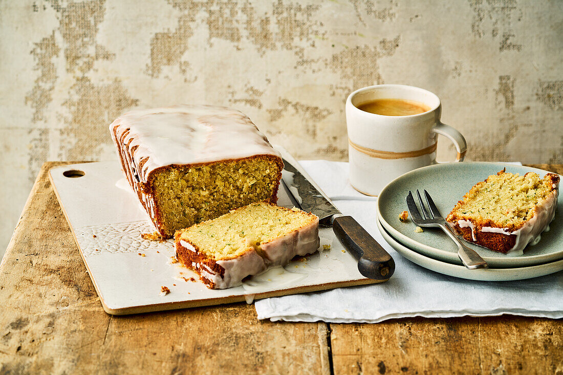 Vegan zucchini bread with sugar icing