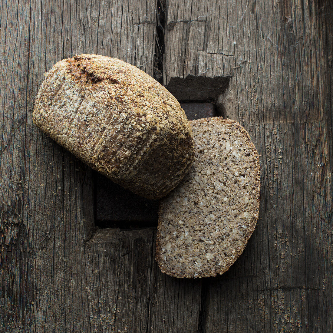 Rice-chia bread on a rustic wooden surface