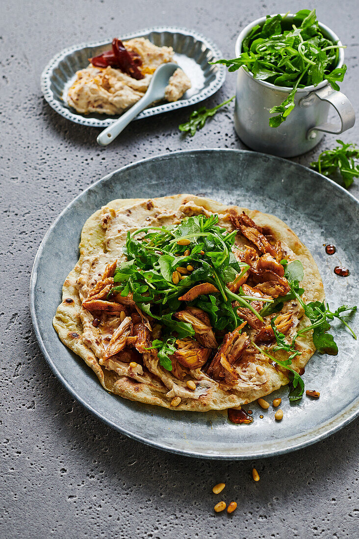 Wraps with Pulled Chicken and rocket salad