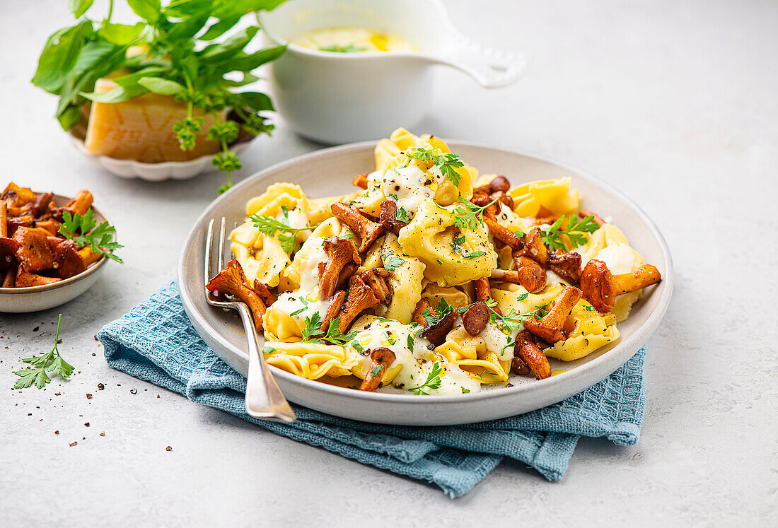 Tortelloni with mascarpone mushroom sauce