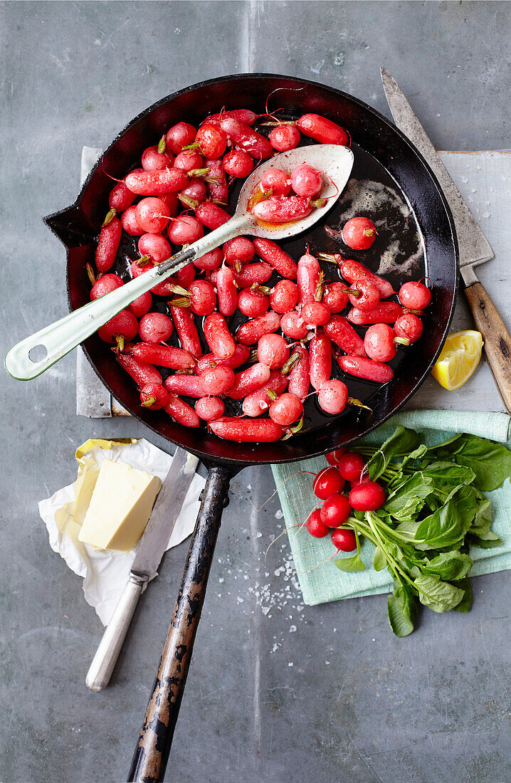 Radishes in browned butter