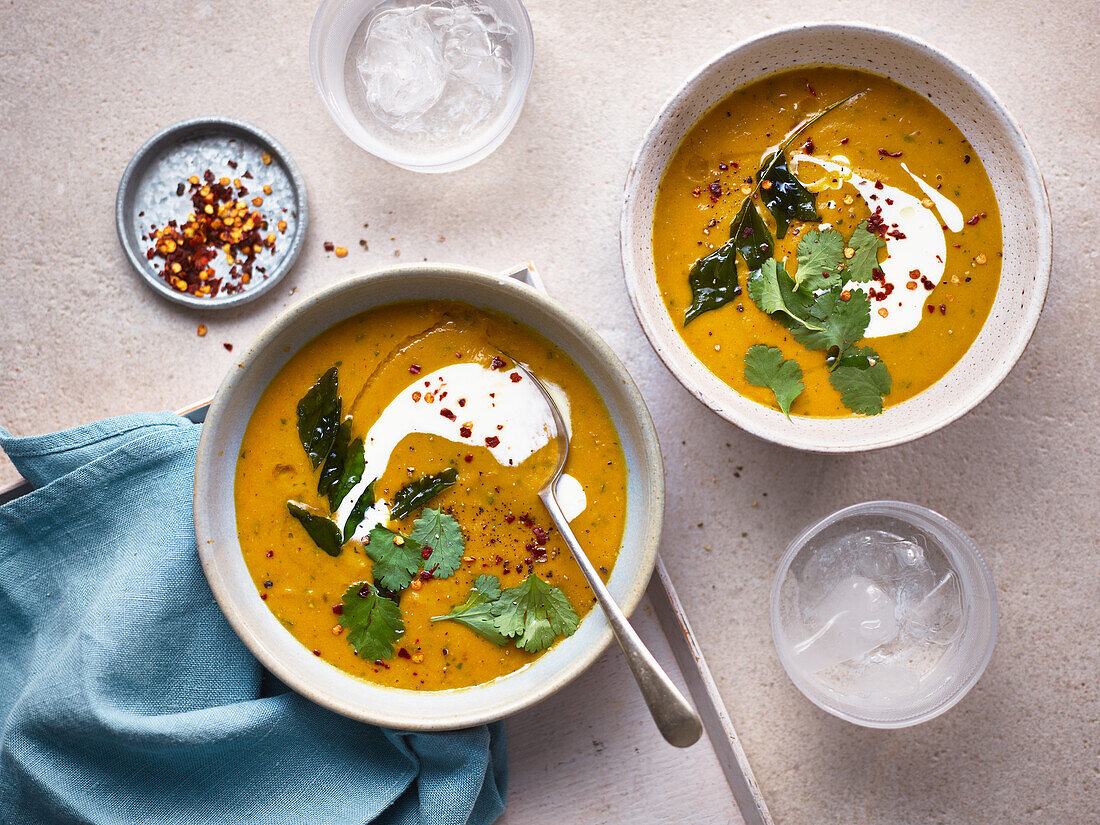 Fragrant carrot coconut soup with lentils