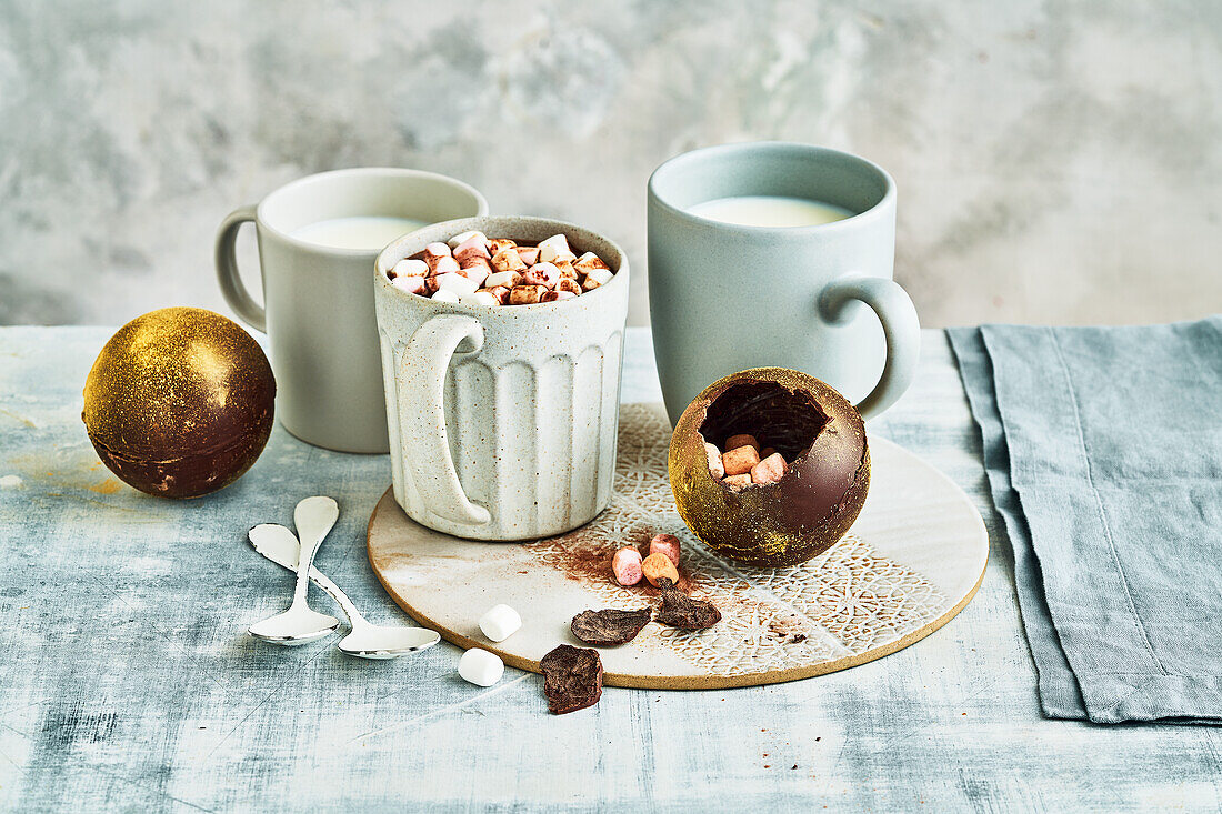 Chocolate bombs with mini marshmallows for hot chocolate