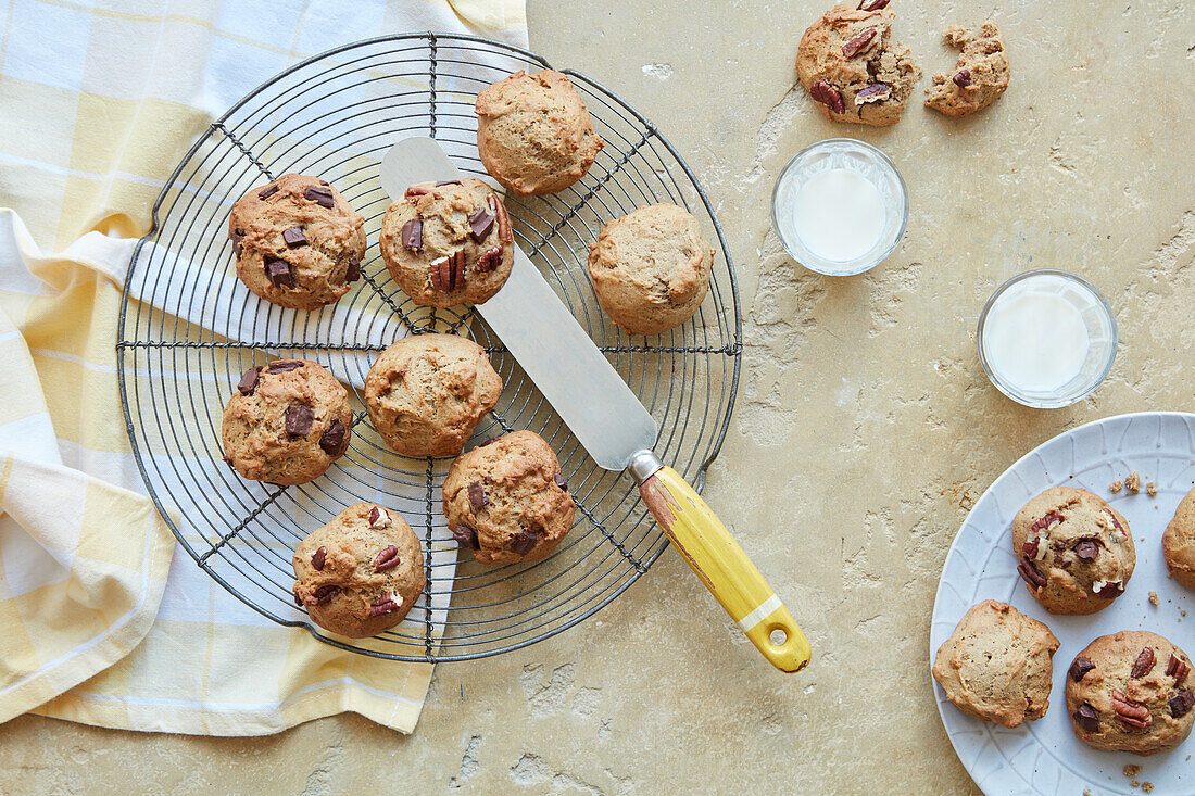 Banana biscuits with chocolate chips and pecans