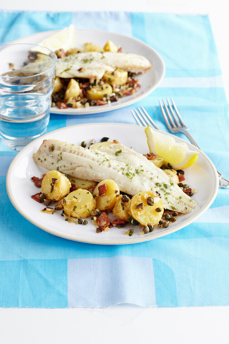 Baked Pollack with Olive Potato Salad