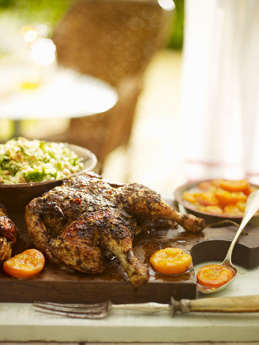 Moroccan roast chicken with apricots