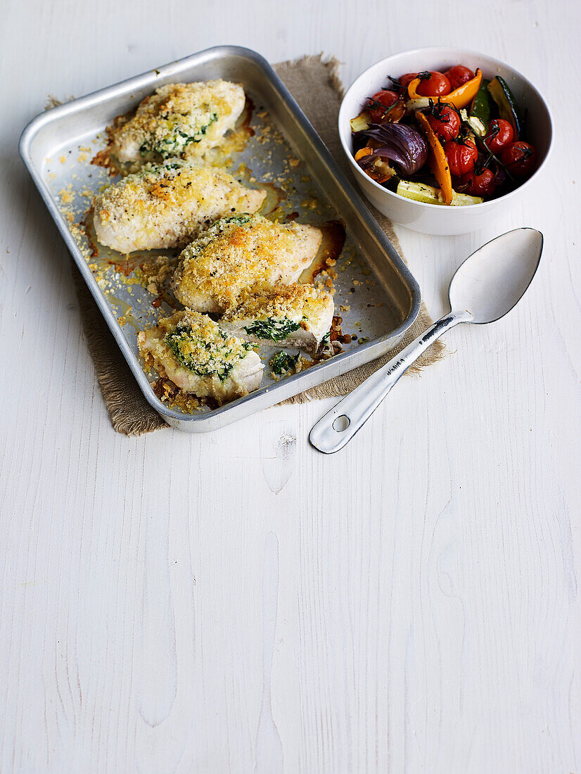 Baked chicken breast with spinach and ricotta