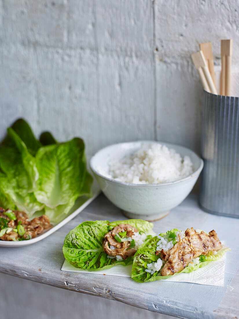 Korean pork in lettuce wraps