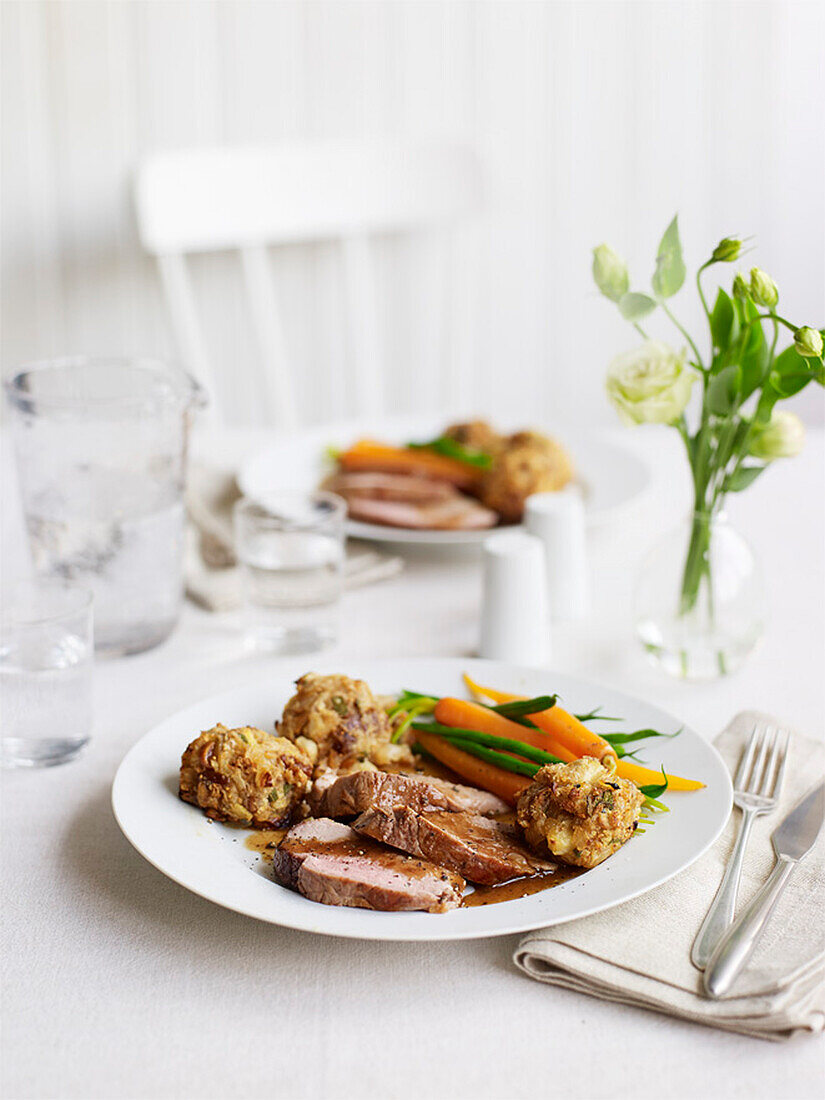 Roast pork loin with fig and apple sauce