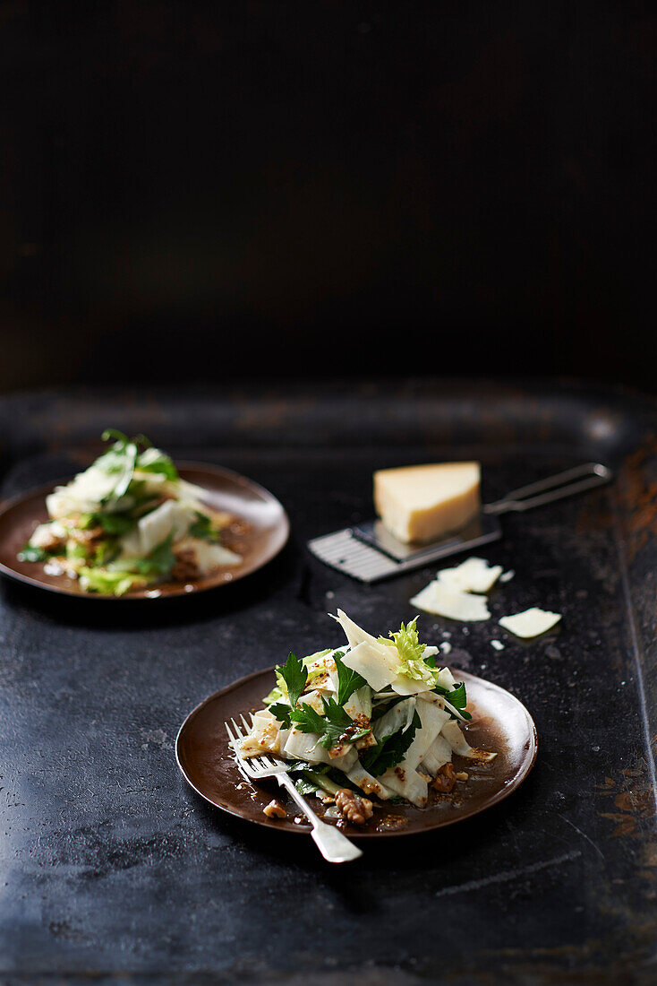 Celeriac salad with parmesan, walnuts, and parsley