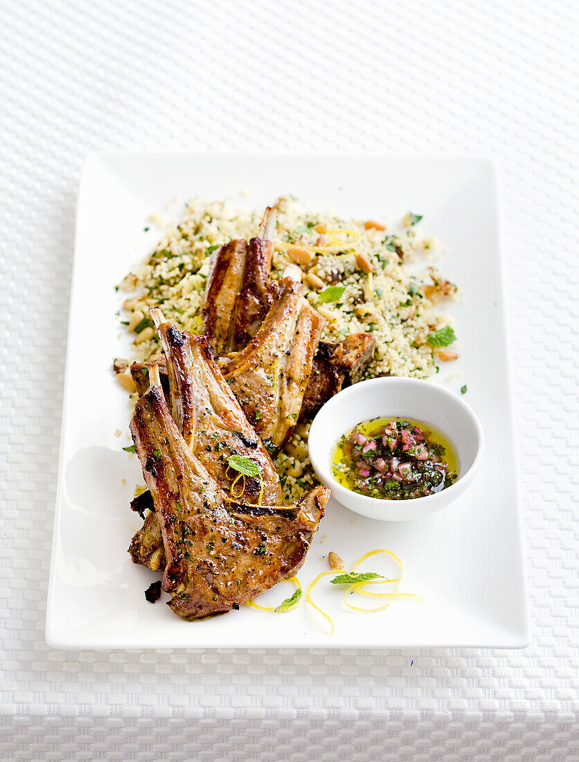 Lamb chops with fruity couscous and mint