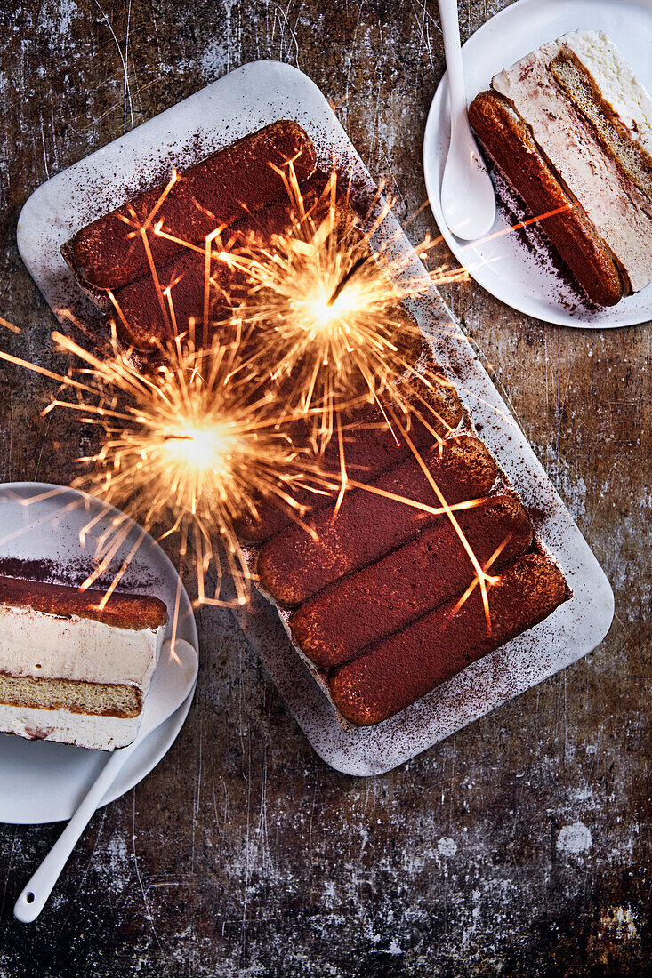 Tiramisu with sparklers