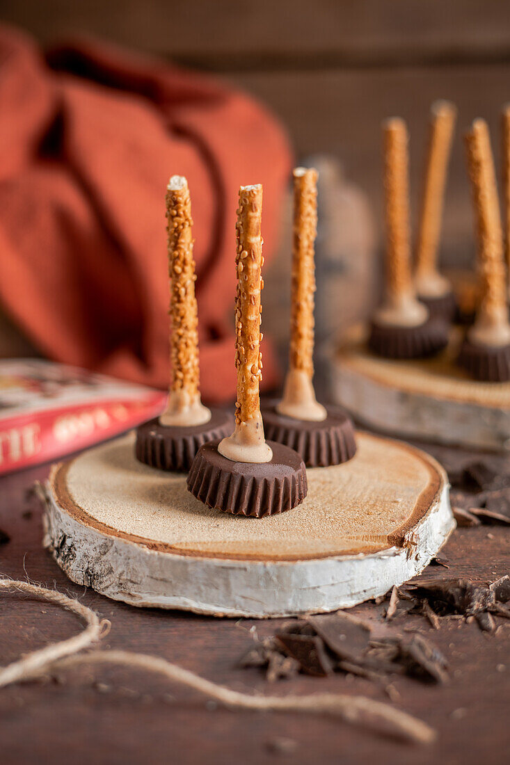 Witch's broom with peanut and chocolate