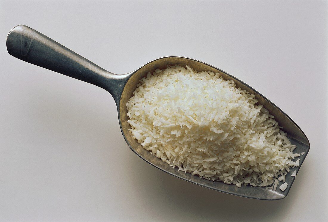 Grated coconut on a scoop