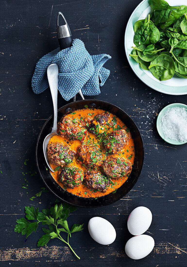 Hackfleisch-Patties in cremiger Ajvar-Sauce