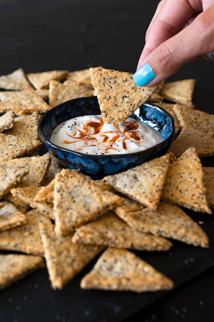 Salty crackers with dip