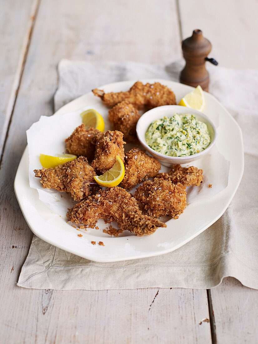 Knusprig gebratenes Kaninchen mit Kräutermayonnaise