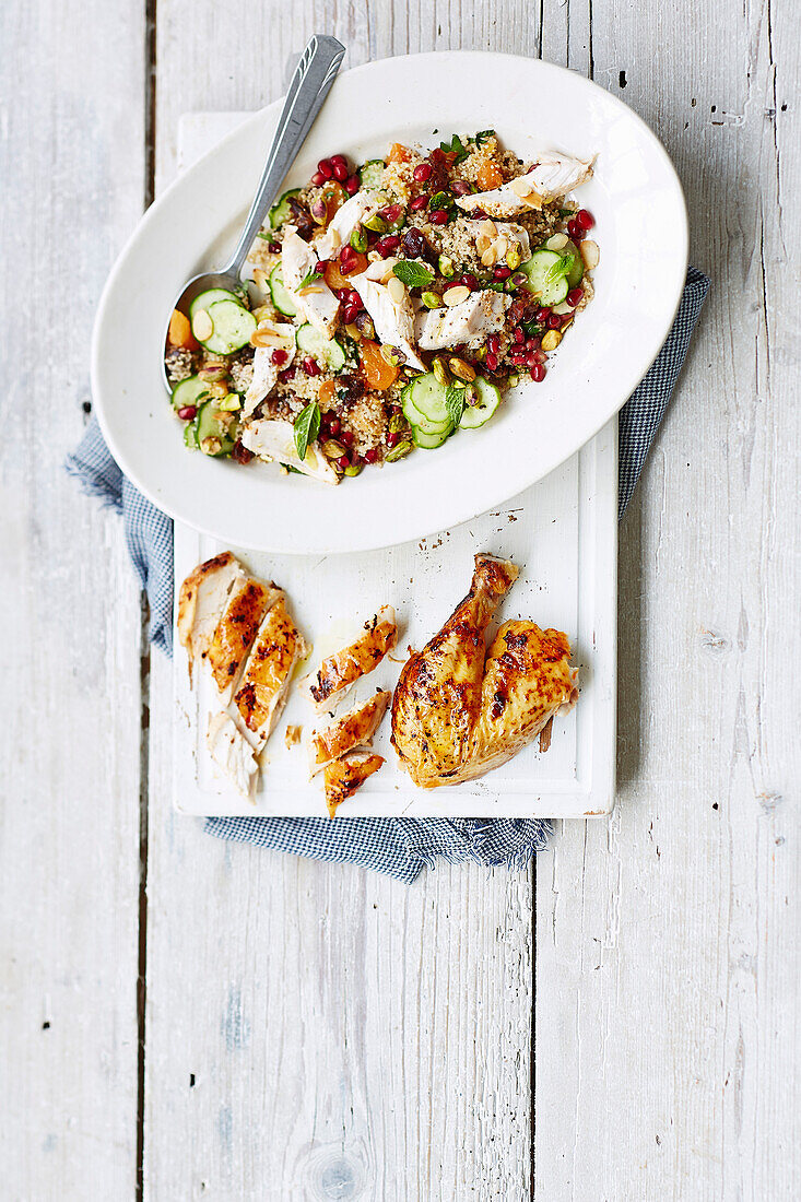 Harissa roasted chicken with quinoa couscous salad