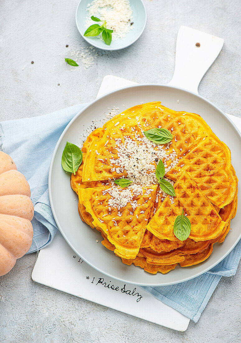 Hearty pumpkin waffles with parmesan cheese