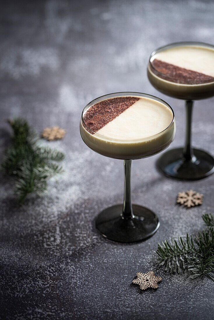 Cream liqueur with cocoa powder for Christmas