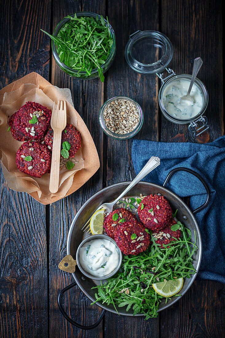 Beetroot and barley cakes